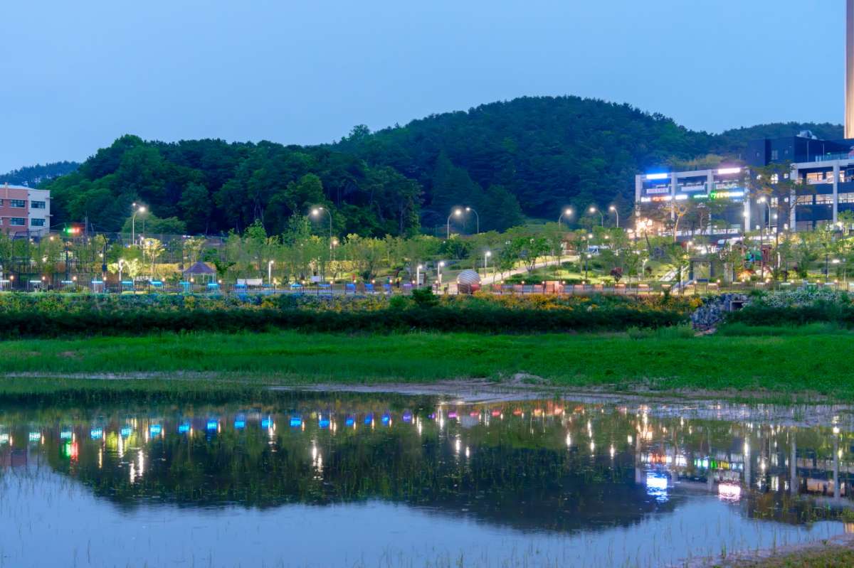 오산시, 원1저수지 경관조명 설치 완료… 야간 명소 조성 기대